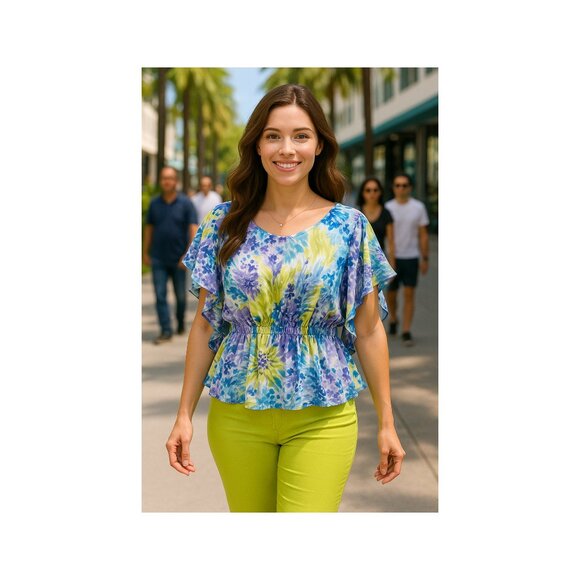 Vintage 80s 90s INVESTMENTS Floral Blouse – Size Large, Bright Retro Vibes - Picture 1 of 7